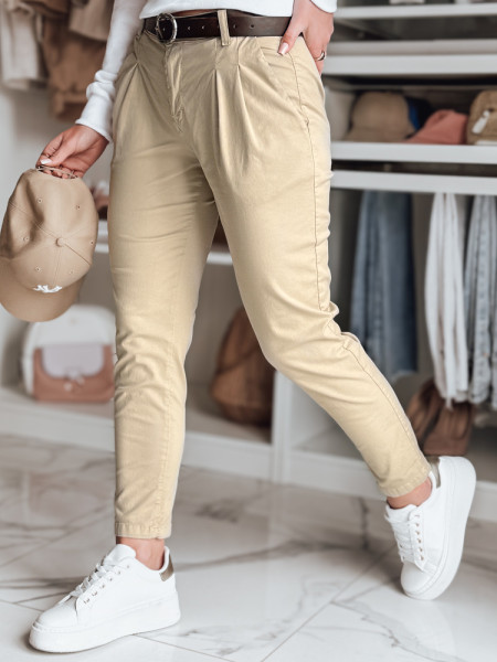 Dámske chino nohavice s opaskom MODELA tmavo béžové (uy2571)