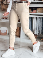Dámske slim fit nohavice s opaskom LINESKA svetlo béžová (uy2573)