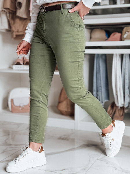 Dámske slim fit nohavice s opaskom LINESKA khaki (uy2575)
