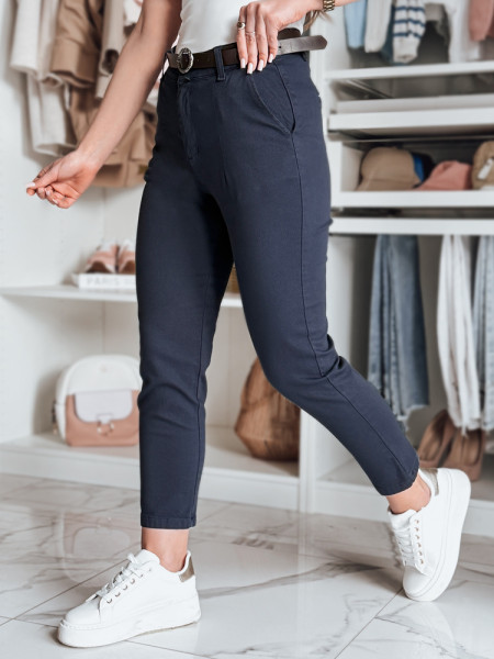 TAIRONIK tmavomodré dámske nohavice slim fit s opaskom (uy2542)
