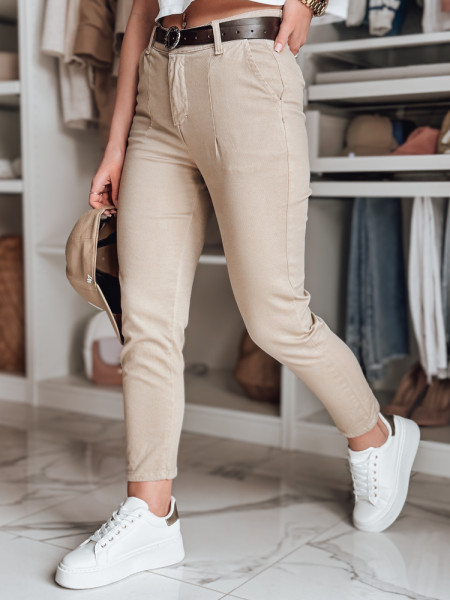 Dámske nohavice slim fit s opaskom TAIRONIK tmavo béžová (uy2545)