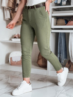 Dámske slim strihové nohavice TAIRONIK khaki s opaskom (uy2547)