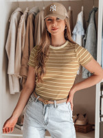 Základné pruhované dámske tričko LINESS camel (ry2819)
