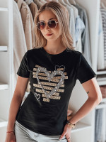 Dámske čierne tričko so srdiečkami MARISS (ry2740)