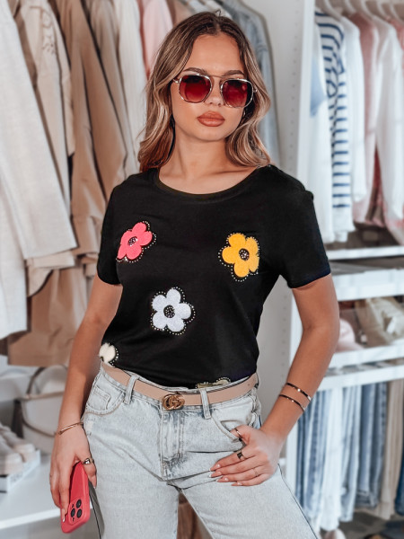 Dámske tričko s kvetmi DAISYLA black (ry2744)