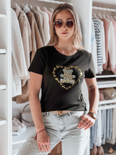 Dámske tričko s medveďom TEDDYCAP black (ry2746)