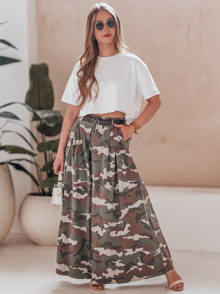 FLOWES maskáčové sukne-nohavice s opaskom, tmavo zelené (uy2561)