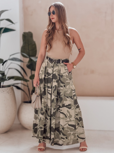 FLOWES maskáčové sukne-nohavice s opaskom, svetlo zelené (uy2562)