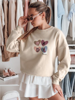 Dámska oversize mikina so srdiečkami MADELIN cappuccino (by1462)