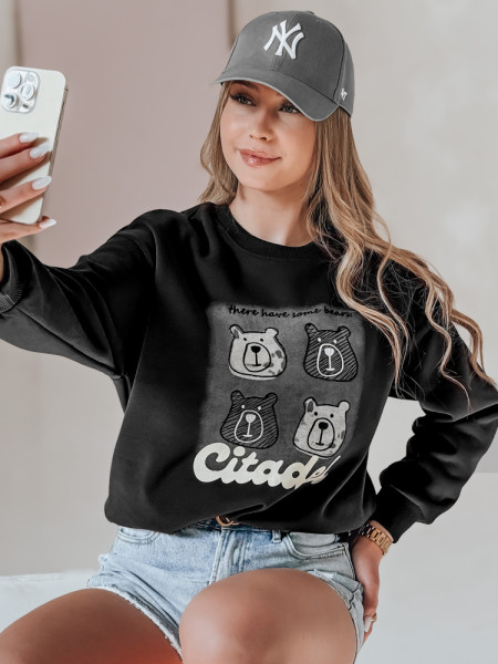 MISOBEARS oversized dámska mikina s medvedíkmi čierna (by1437)