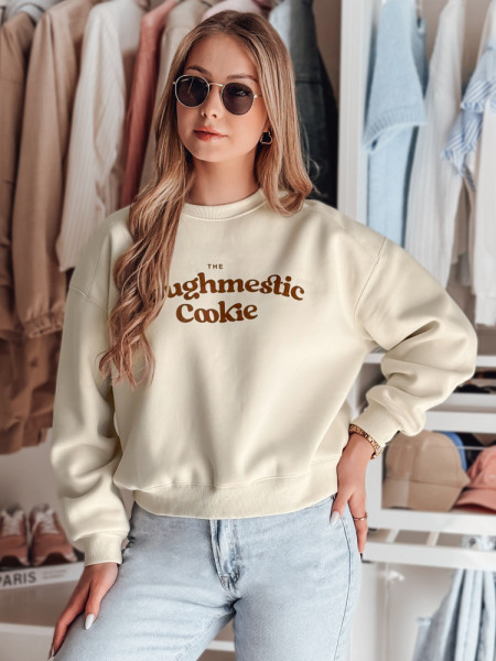 Dámska oversize mikina s potlačou COOKIES, svetlo béžová (by1446)