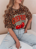 Dámske oversize leopardie tričko ZESTSTYLE béžové (ry2841)