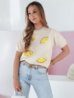 Dámsky oversize sveter s citrónmi LEMON béžový (my2476)