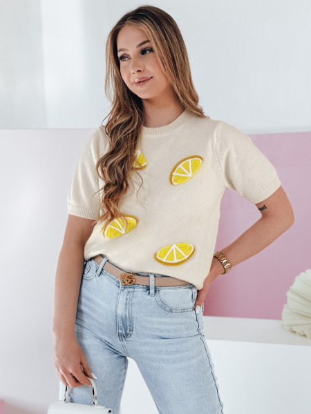 Dámsky oversize sveter s citrónmi LEMON béžový (my2476)