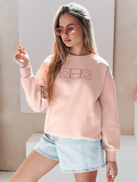 Dámska oversize mikina s výšivkou EASYJOY ružová (by1513)