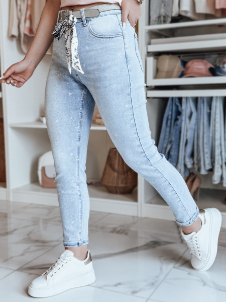 Dámske slim fit rifle so srdiečkami a opaskom SPARKYS blue (uy2425)