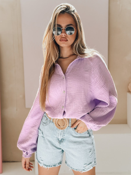 Dámska oversize mušelínová košeľa MUSLINEA berry (dy0476)