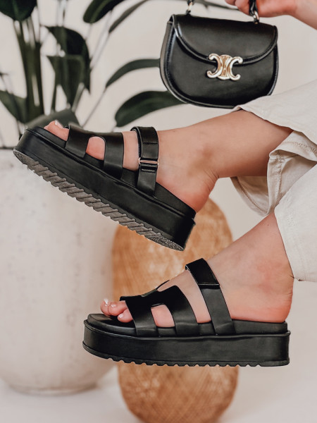 Dámske šľapky na suchý zips PLATFOR black  (zy0867)