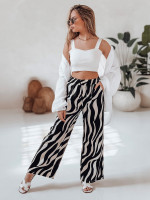 Dámske široké pruhované nohavice ZEBRAVIBE béžovej a čiernej (uy2653)