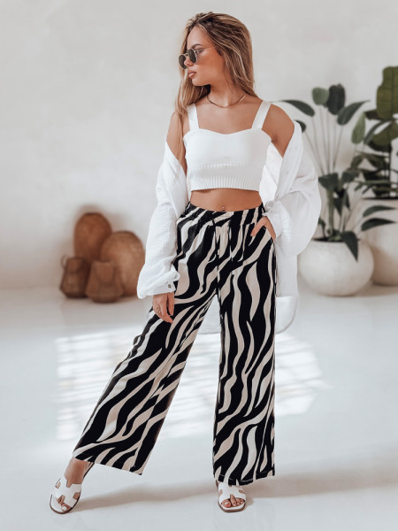 Dámske široké pruhované nohavice ZEBRAVIBE béžovej a čiernej (uy2653)