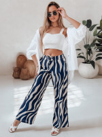 Dámske široké pruhované nohavice ZEBRAVIBE tmavomodrá a béžová (uy2654)