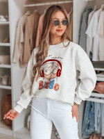 LALA VIBE šedá oversized dámska mikina s potlačou (by1503)