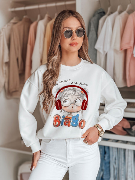 Dámska oversize mikina s potlačou LALA VIBE biela (by1504)