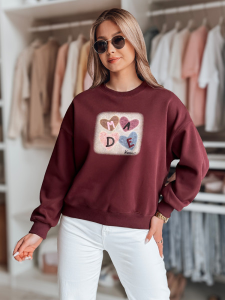 Dámska oversize mikina so srdiečkami MADELIN bordová (by1458)