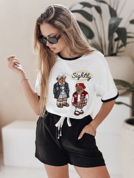 Dámske oversize tričko s výšivkou CLASSY TEDDY biele (ry2844)