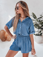 Dámska ľanová oversize súprava LINEN LOVE tmavomodrá (ay1138)