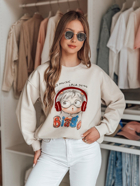 Dámska oversize mikina s potlačou LALA VIBE, béžová (by1506)