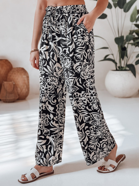 Dámske čierne látkové nohavice TROPICAL SUN so širokými nohavicami (uy2634)