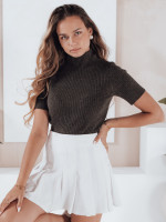 Dámsky rebrovaný sveter s krátkym rukávom GIRLGLORY hnedý (my2554)