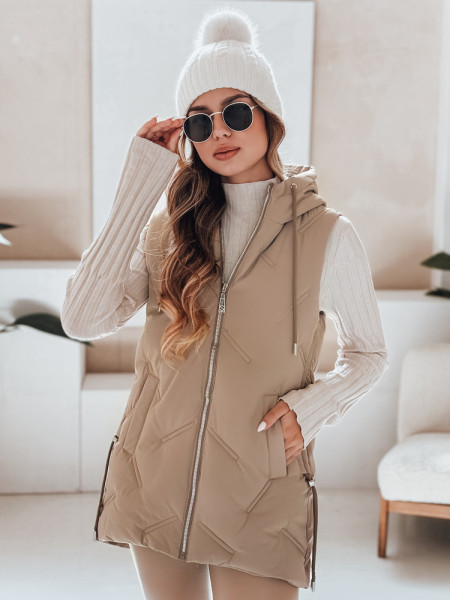 Dámska prešívaná vesta s kapucňou camel (ty5107)