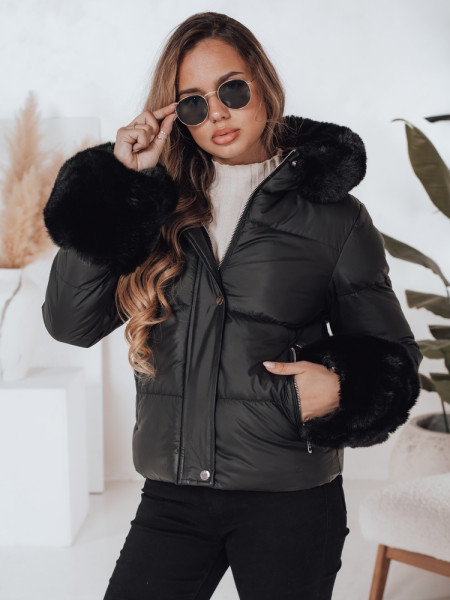 Dámska zimná bunda YOUWARM, krátka, prešívaná, s kožušinou, čierna, (ty5006)