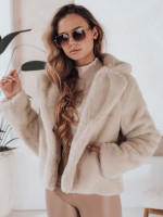 Dámsky krátky béžový kožuch GLAMFLUFFY (ty4984)
