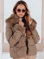 Dámska krátka prešívaná bunda s kožušinou camel (ty5069)