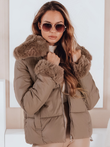 Dámska krátka prešívaná bunda s kožušinou camel (ty5069)