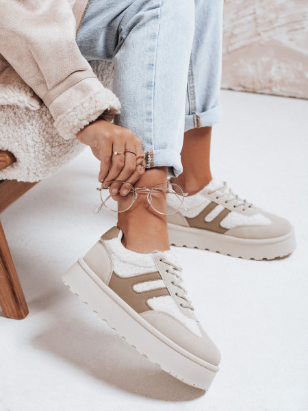 Dámske zateplené tenisky na béžovej platforme (zy1080)