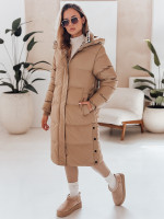 Dámska zimná bunda WINTERMISS dlhá prešívaná s kapucňou, tmavobéžová (ty4966)
