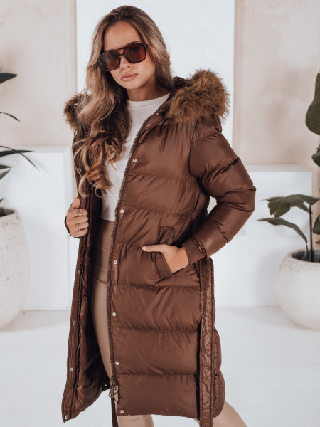 Dámska prešívaná zimná bunda s kožušinou STYLEBELLA hnedá (ty5009)