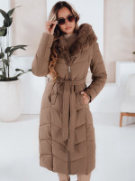 Dámska dlhá prešívaná zimná bunda s kožušinou camel (ty5086)