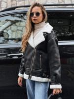 Dámska motorkárska bunda s podšívkou z ovčej kože, čierna (ty5246)