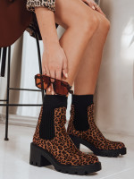 Dámske hnedé semišové členkové čižmy s leopardím vzorom (zy1260)
