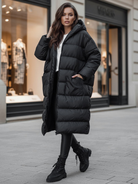 Dámska oversized zimná bunda ANNIKA s kapucňou, čierna (ty4541z)