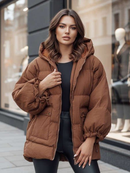 Dámska prešívaná bunda s kapucňou PARIMA camel (ty4510z)