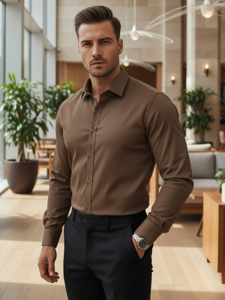 Elegantná pánska košeľa v kávovej farbe (dx2680)