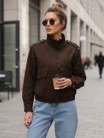 Dámska čokoládová semišová bomber bunda (ty5571)