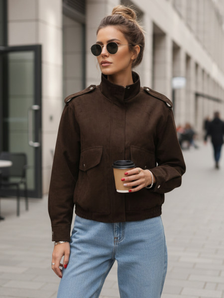 Dámska čokoládová semišová bomber bunda (ty5571)