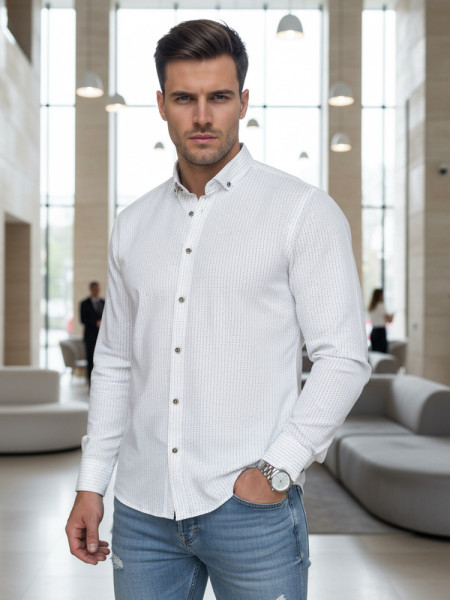 Pánska slim fit vzorovaná košeľa biela (dx2693)